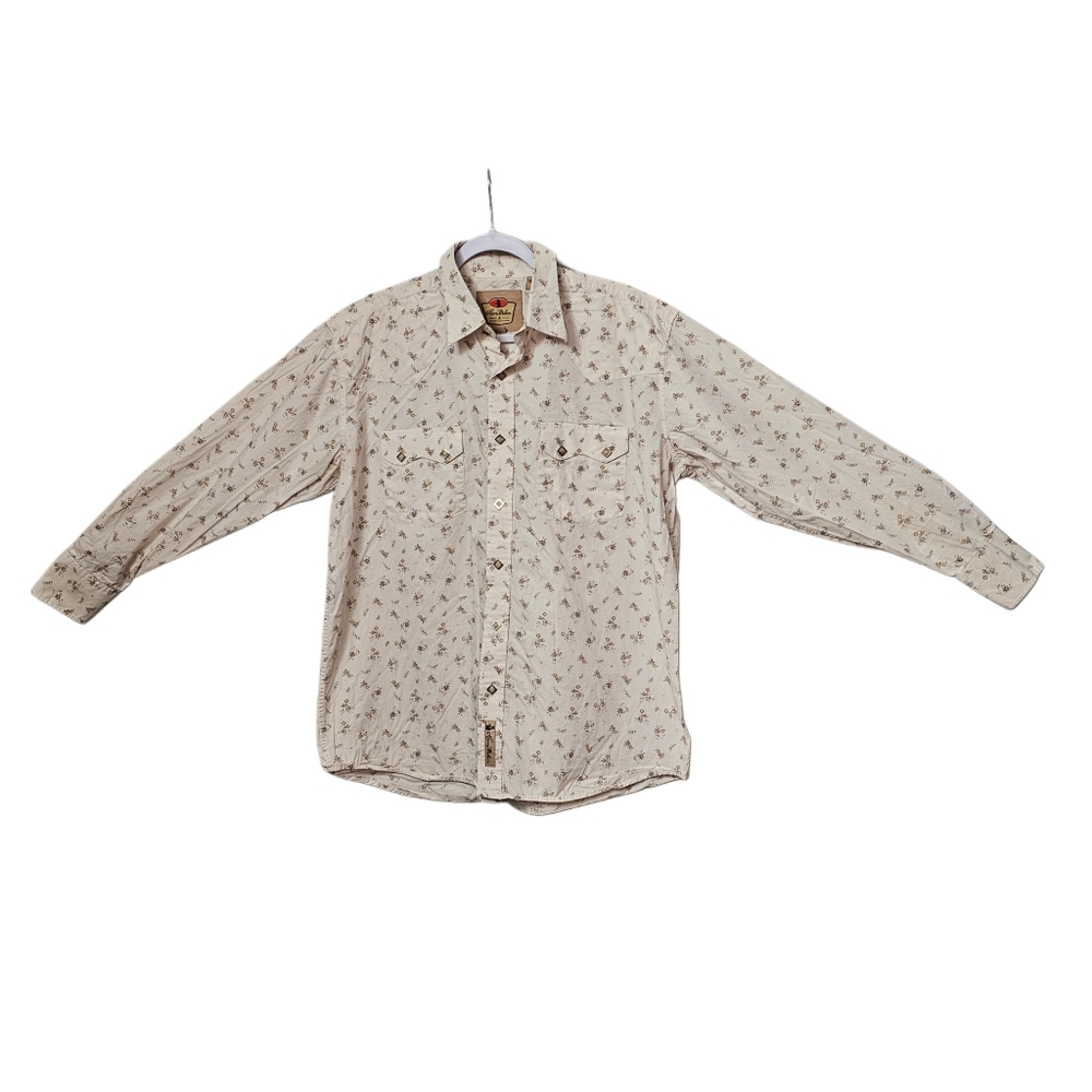 Larry Mahan Men's Diamond Pearl Snap Cream Long Sleeve Button-Up Shirt - Lg